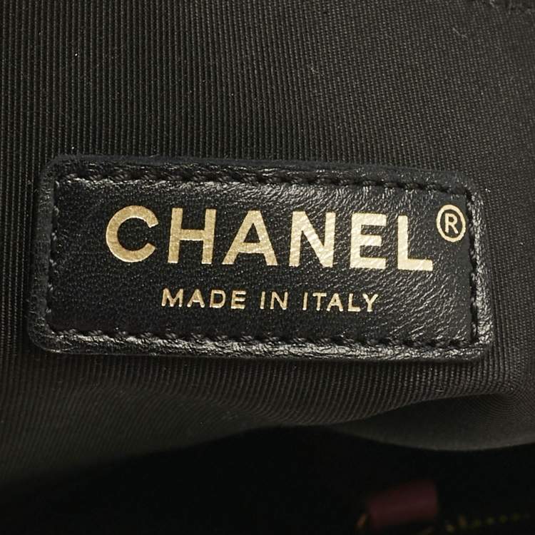 Pre Owned Chanel Pink/Black Printed Quilted Canvas and Leather Medium 31 Shopper Tote