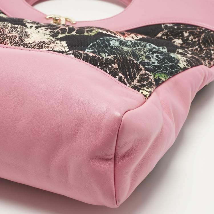 Pre Owned Chanel Pink/Black Printed Quilted Canvas and Leather Medium 31 Shopper Tote