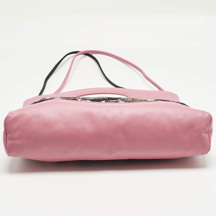 Pre Owned Chanel Pink/Black Printed Quilted Canvas and Leather Medium 31 Shopper Tote