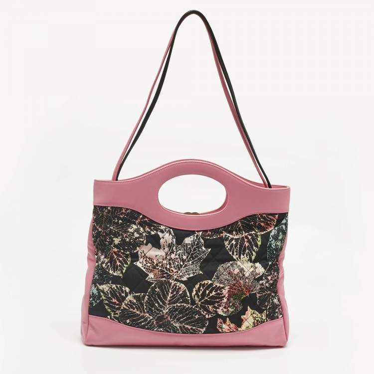 Pre Owned Chanel Pink/Black Printed Quilted Canvas and Leather Medium 31 Shopper Tote