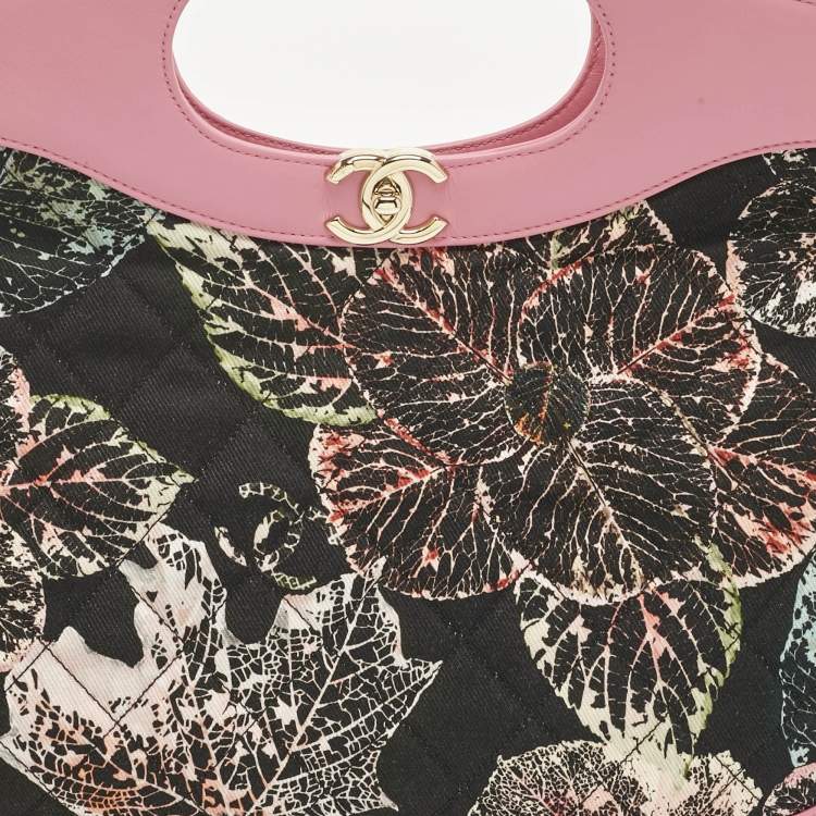 Pre Owned Chanel Pink/Black Printed Quilted Canvas and Leather Medium 31 Shopper Tote