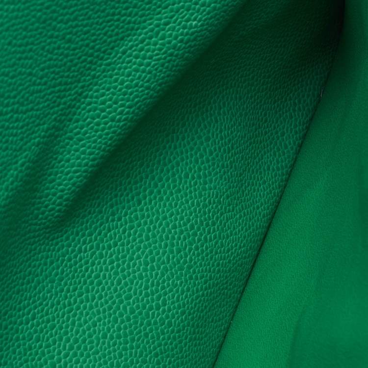 Pre Owned Chanel Green Quilted Caviar Leather Maxi Classic Double Flap Bag