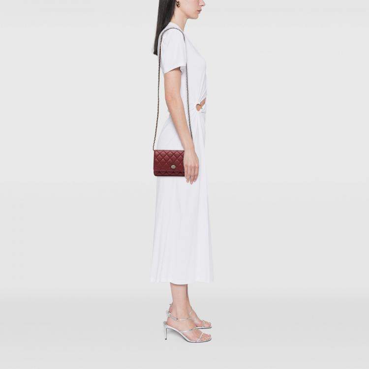 Pre Owned Chanel Red CC Quilted Caviar Wallet on Chain