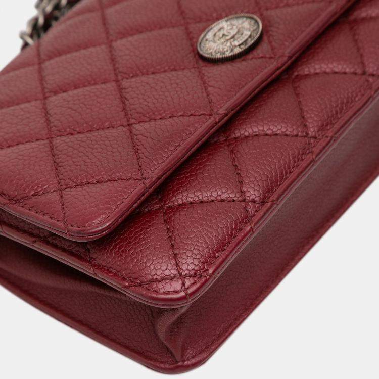 Pre Owned Chanel Red CC Quilted Caviar Wallet on Chain