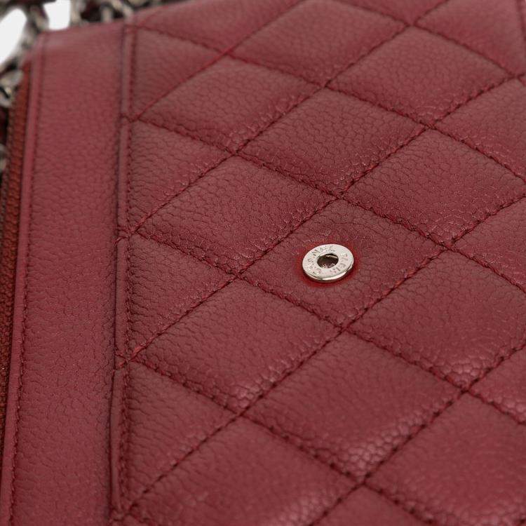Pre Owned Chanel Red CC Quilted Caviar Wallet on Chain