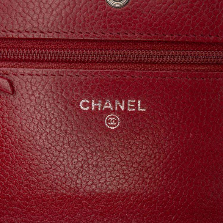 Pre Owned Chanel Red CC Quilted Caviar Wallet on Chain