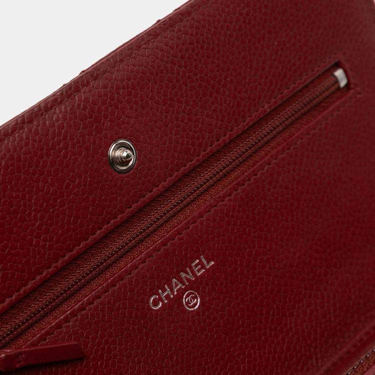 Pre Owned Chanel Red CC Quilted Caviar Wallet on Chain