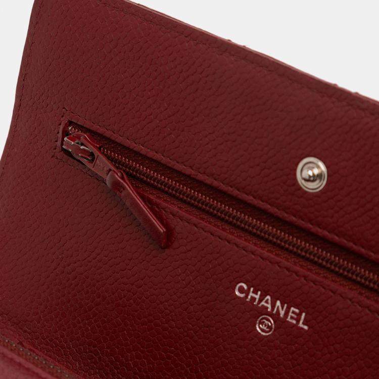 Pre Owned Chanel Red CC Quilted Caviar Wallet on Chain