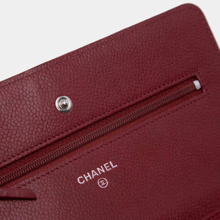 Pre Owned Chanel Red CC Quilted Caviar Wallet on Chain