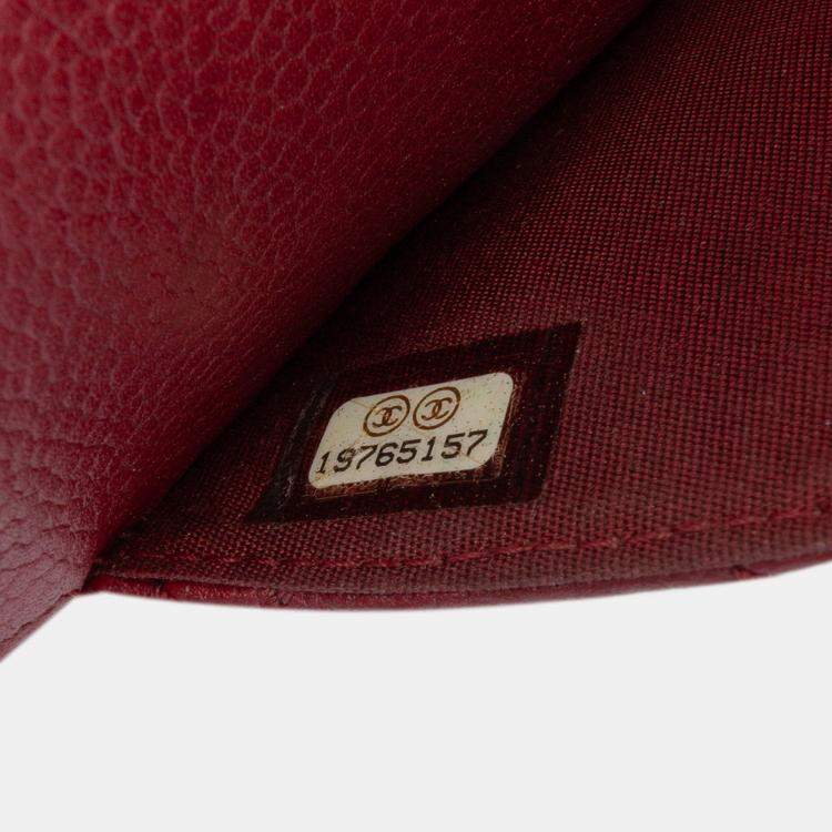 Pre Owned Chanel Red CC Quilted Caviar Wallet on Chain