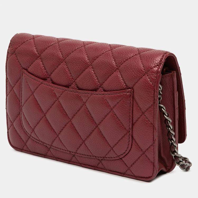 Pre Owned Chanel Red CC Quilted Caviar Wallet on Chain