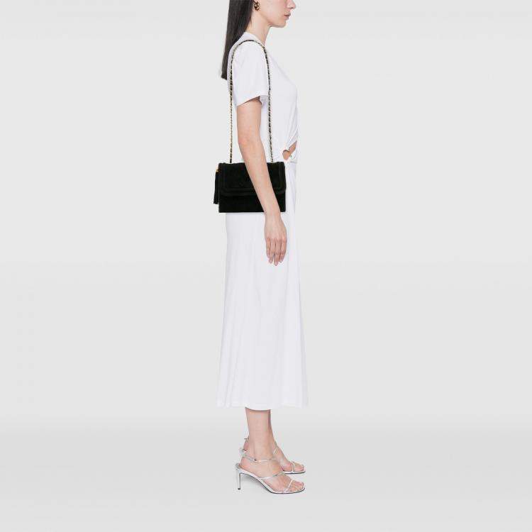 Pre Owned Chanel Black Quilted Suede Tassel Flap