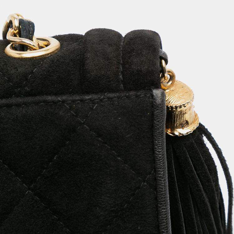 Pre Owned Chanel Black Quilted Suede Tassel Flap