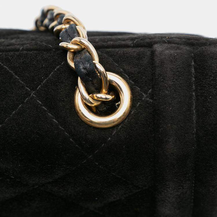 Pre Owned Chanel Black Quilted Suede Tassel Flap