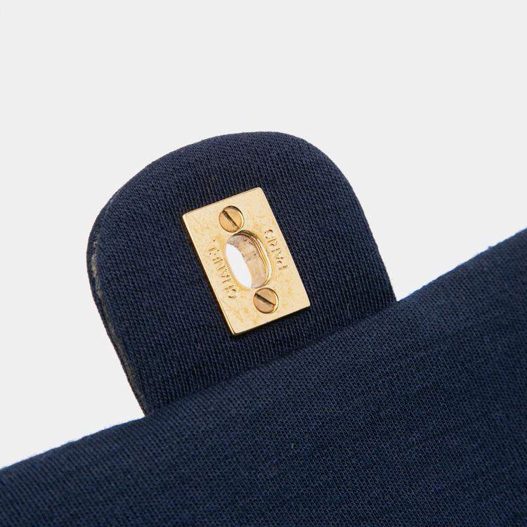 Pre Owned Chanel Blue Medium Classic Jersey Double Flap