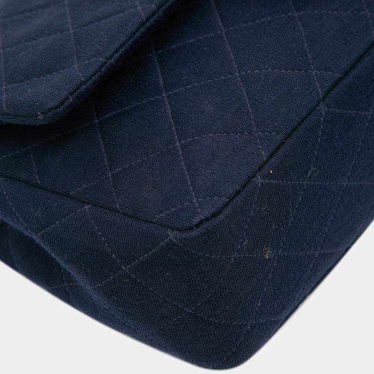 Pre Owned Chanel Blue Medium Classic Jersey Double Flap