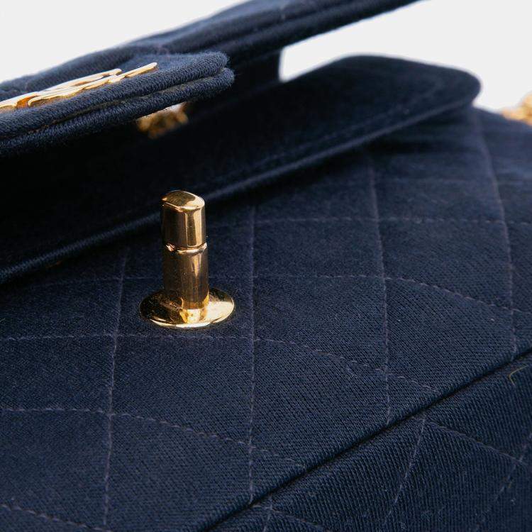 Pre Owned Chanel Blue Medium Classic Jersey Double Flap