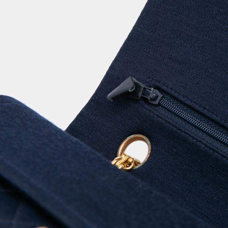 Pre Owned Chanel Blue Medium Classic Jersey Double Flap