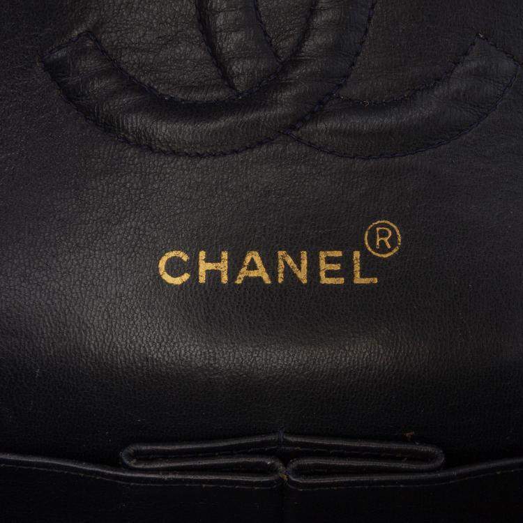 Pre Owned Chanel Blue Medium Classic Jersey Double Flap