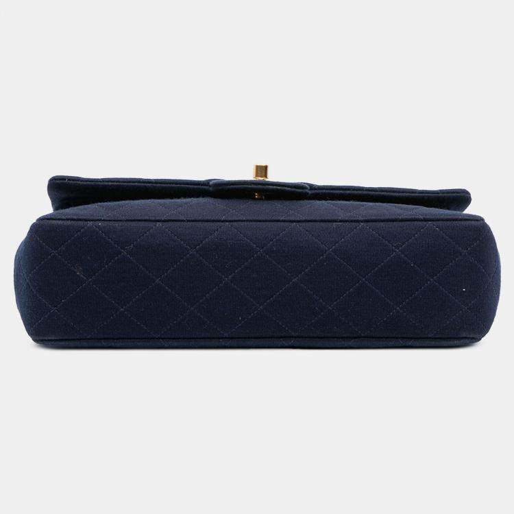 Pre Owned Chanel Blue Medium Classic Jersey Double Flap