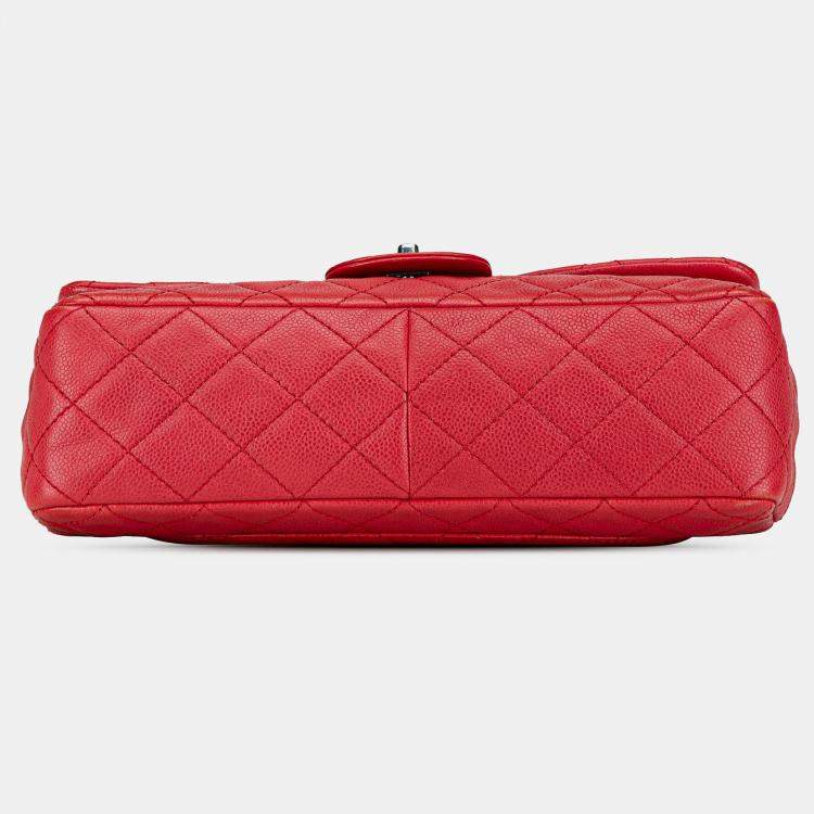 Pre Owned Chanel Classic Single Flap Jumbo Caviar Leather Shoulder Bag