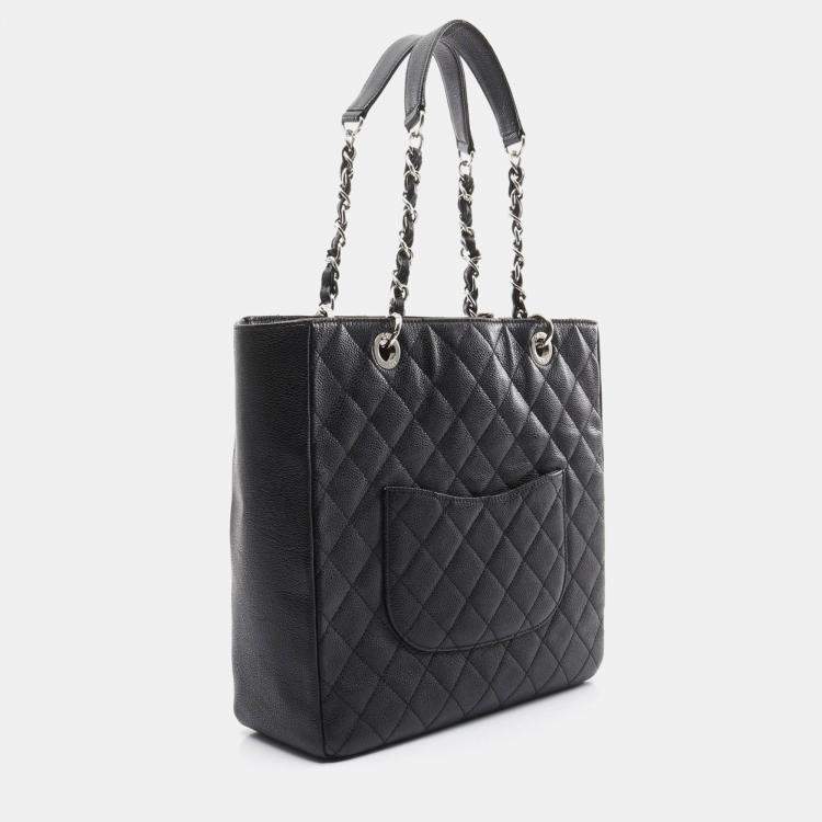 Pre Owned Chanel Matelasse  Black Grained Calfskin CC Chain Tote Bag