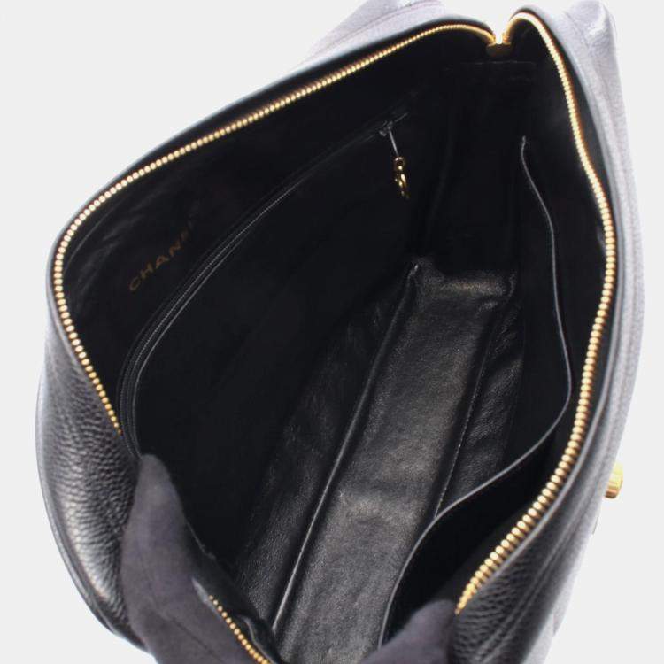 Pre Owned Chanel Mademoiselle Jumbo CC Coco Mark Black Leather Chain Shoulder Bag 