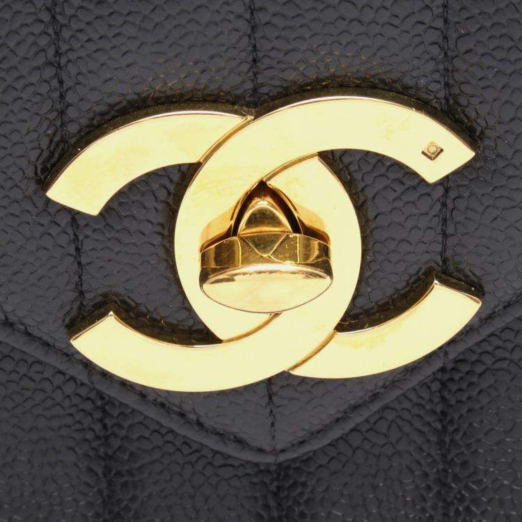 Pre Owned Chanel Mademoiselle Jumbo CC Coco Mark Black Leather Chain Shoulder Bag 