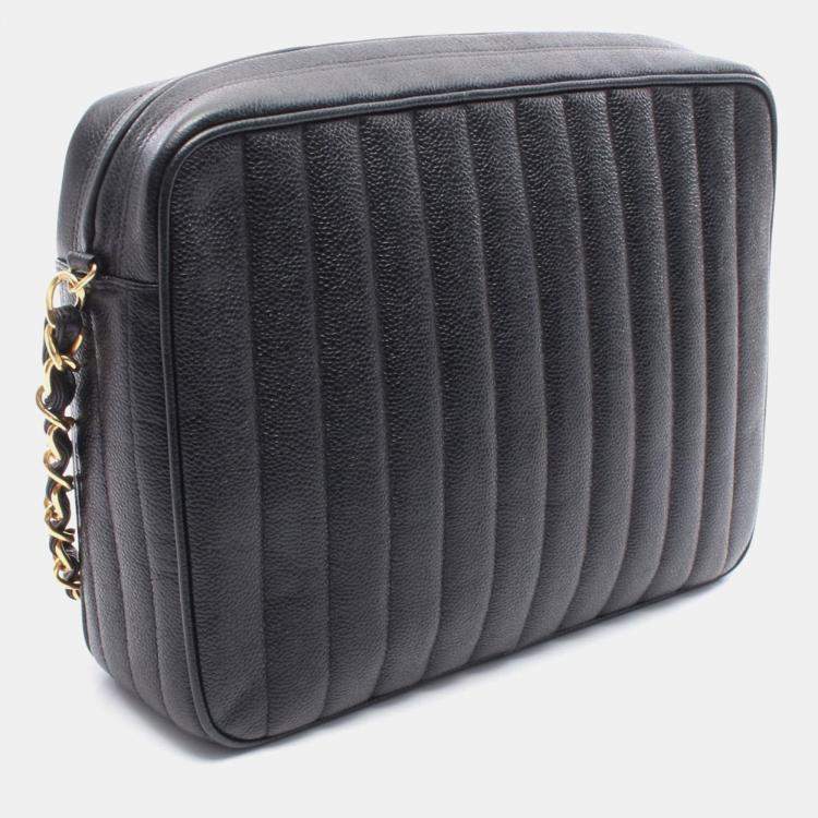 Pre Owned Chanel Mademoiselle Jumbo CC Coco Mark Black Leather Chain Shoulder Bag 