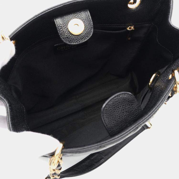 Pre Owned Chanel Matelasse Pst Tote Chain Shoulder Bag Calfskin Black