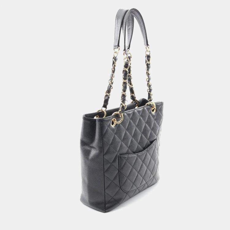 Pre Owned Chanel Matelasse Pst Tote Chain Shoulder Bag Calfskin Black