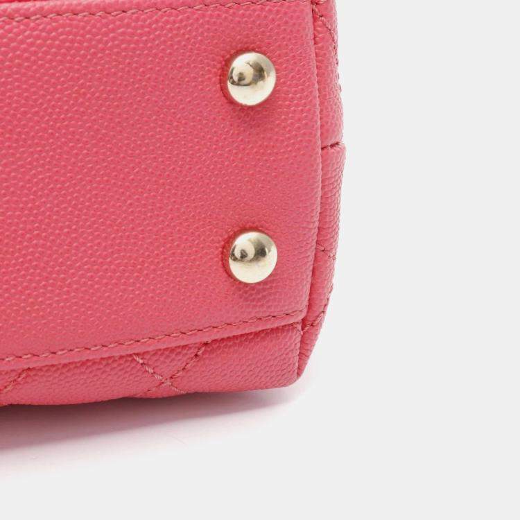 Pre Owned Chanel Coco Handle Flap Matelasse Shoulder Handbag Calfskin Pink