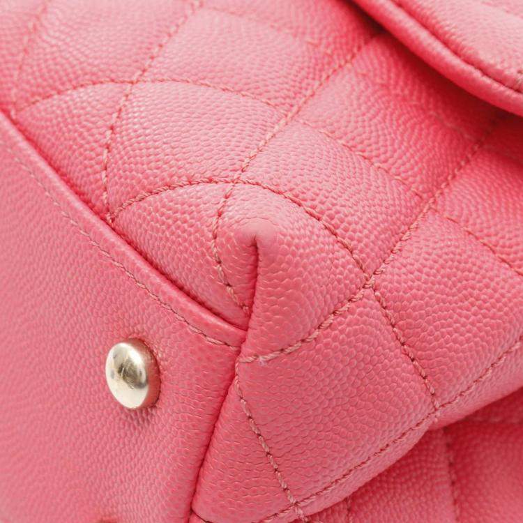 Pre Owned Chanel Coco Handle Flap Matelasse Shoulder Handbag Calfskin Pink