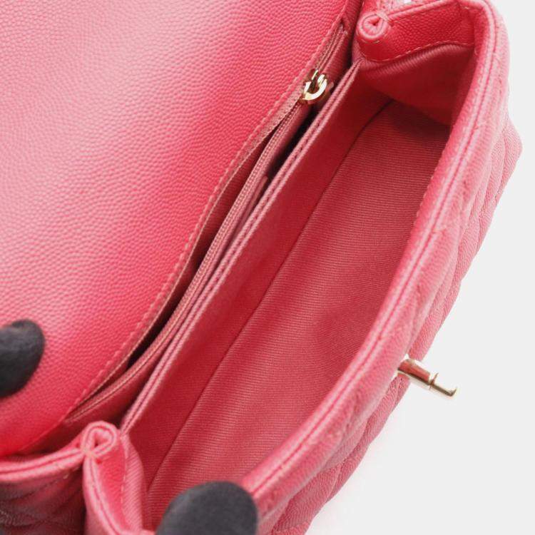 Pre Owned Chanel Coco Handle Flap Matelasse Shoulder Handbag Calfskin Pink