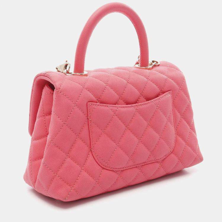Pre Owned Chanel Coco Handle Flap Matelasse Shoulder Handbag Calfskin Pink