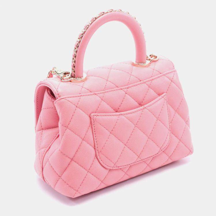 Pre Owned Chanel Coco Xxs Top Handle Matelasse 2Way Hand Crossbody Bag Leather