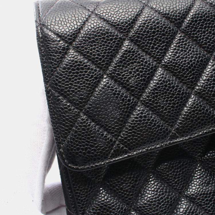 Pre Owned Chanel Matelasse W Flap Chain Shoulder Bag Leather Black