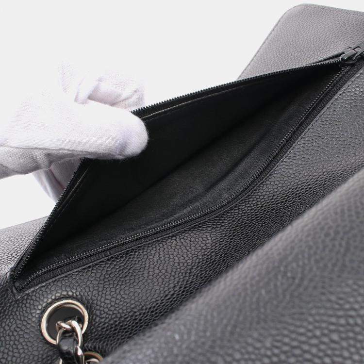 Pre Owned Chanel Matelasse W Flap Chain Shoulder Bag Leather Black