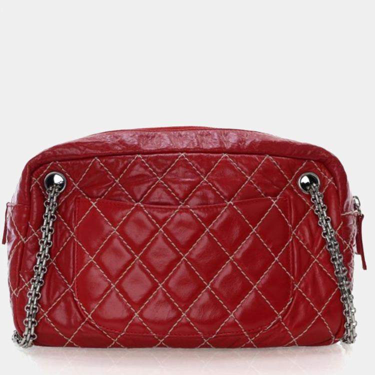 Pre Owned Chanel Medium Shiny Red Calfskin Reissue Camera Bag