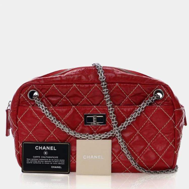 Pre Owned Chanel Medium Shiny Red Calfskin Reissue Camera Bag