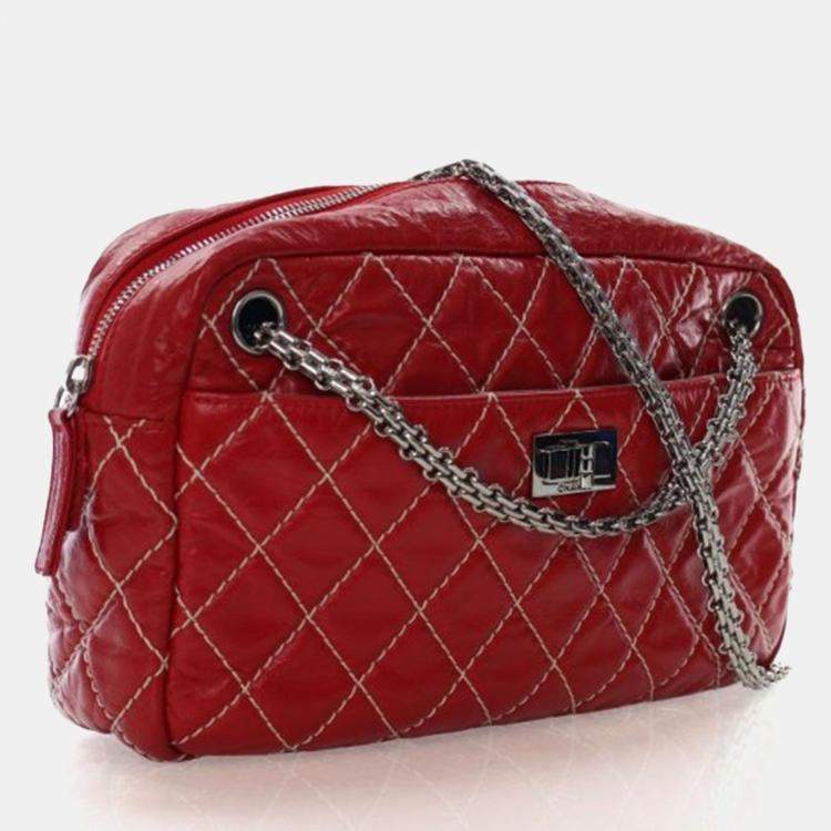 Pre Owned Chanel Medium Shiny Red Calfskin Reissue Camera Bag