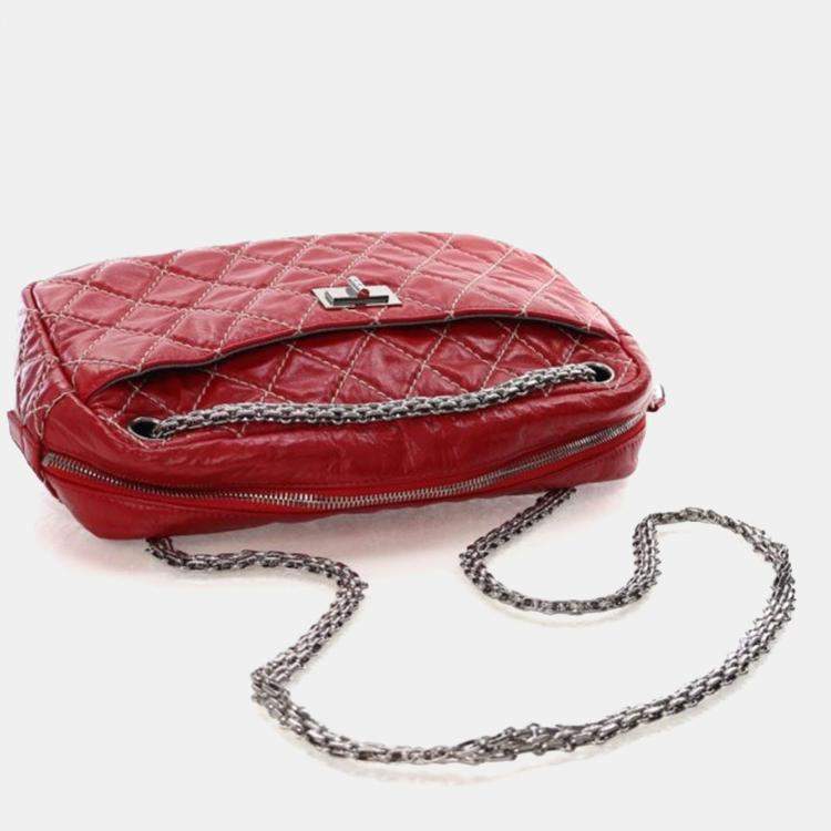 Pre Owned Chanel Medium Shiny Red Calfskin Reissue Camera Bag