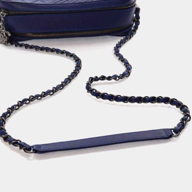 Pre Owned Chanel Navy Blue Lambskin Coco Boy Camera Bag
