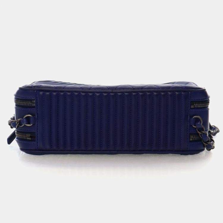 Pre Owned Chanel Navy Blue Lambskin Coco Boy Camera Bag