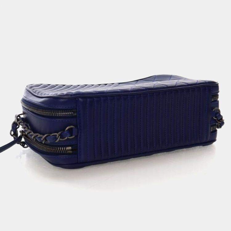 Pre Owned Chanel Navy Blue Lambskin Coco Boy Camera Bag