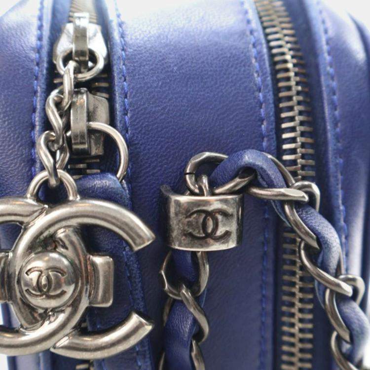 Pre Owned Chanel Navy Blue Lambskin Coco Boy Camera Bag