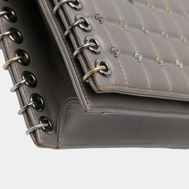 Pre Owned Chanel Small Lambskin Chocolate Bar CC Piercing Studded Chain Flap Shoulder Bag