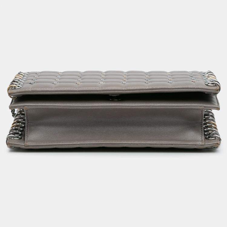 Pre Owned Chanel Small Lambskin Chocolate Bar CC Piercing Studded Chain Flap Shoulder Bag