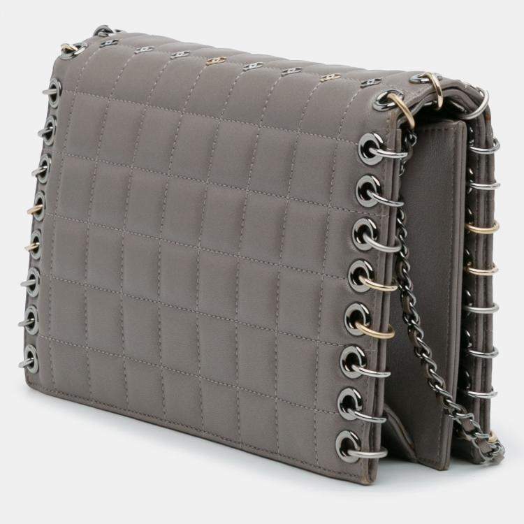 Pre Owned Chanel Small Lambskin Chocolate Bar CC Piercing Studded Chain Flap Shoulder Bag