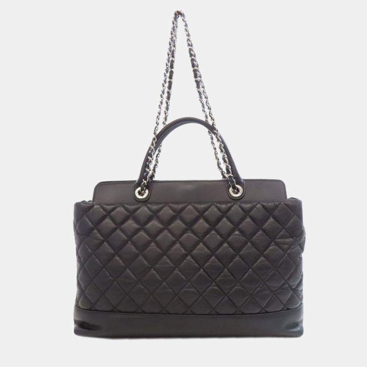Pre Owned Chanel Matelasse Black Leather Tote